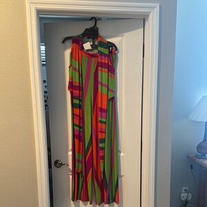 Colorful Striped Two Piece Tie Up Top with Pants